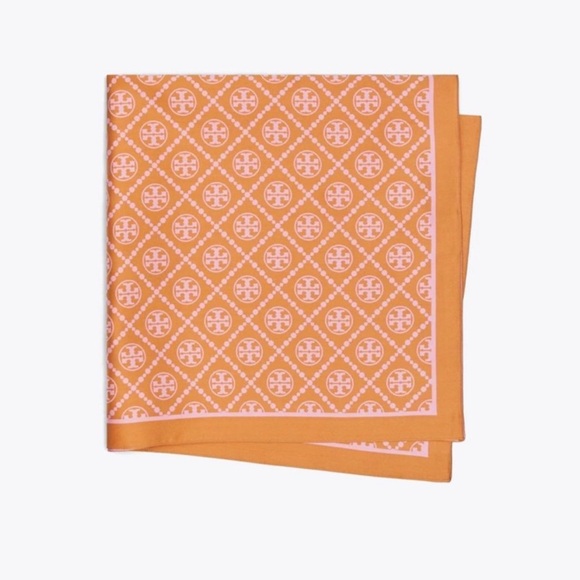 NWT Tory Burch T Monogram Two Tone Scarf - Golden Marigold & Pink - Picture 2 of 5